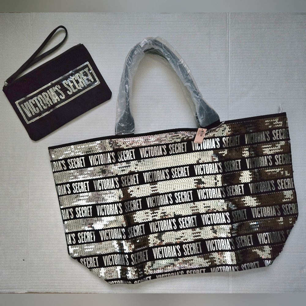 Victoria's Secret 2-piece Set - Sequin Tote Bag With Matching Pouch